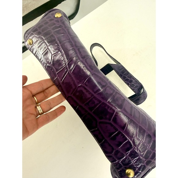 Michael Rome Purple Croco Embossed Leather Tote Bag Structured Shoulder Purse - Picture 4 of 13